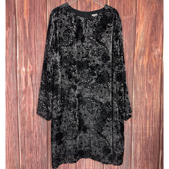 J. Jill Black Gray Velvet Burnout Dress Long Sleeve Womens Plus Size 4X - Picture 1 of 7
